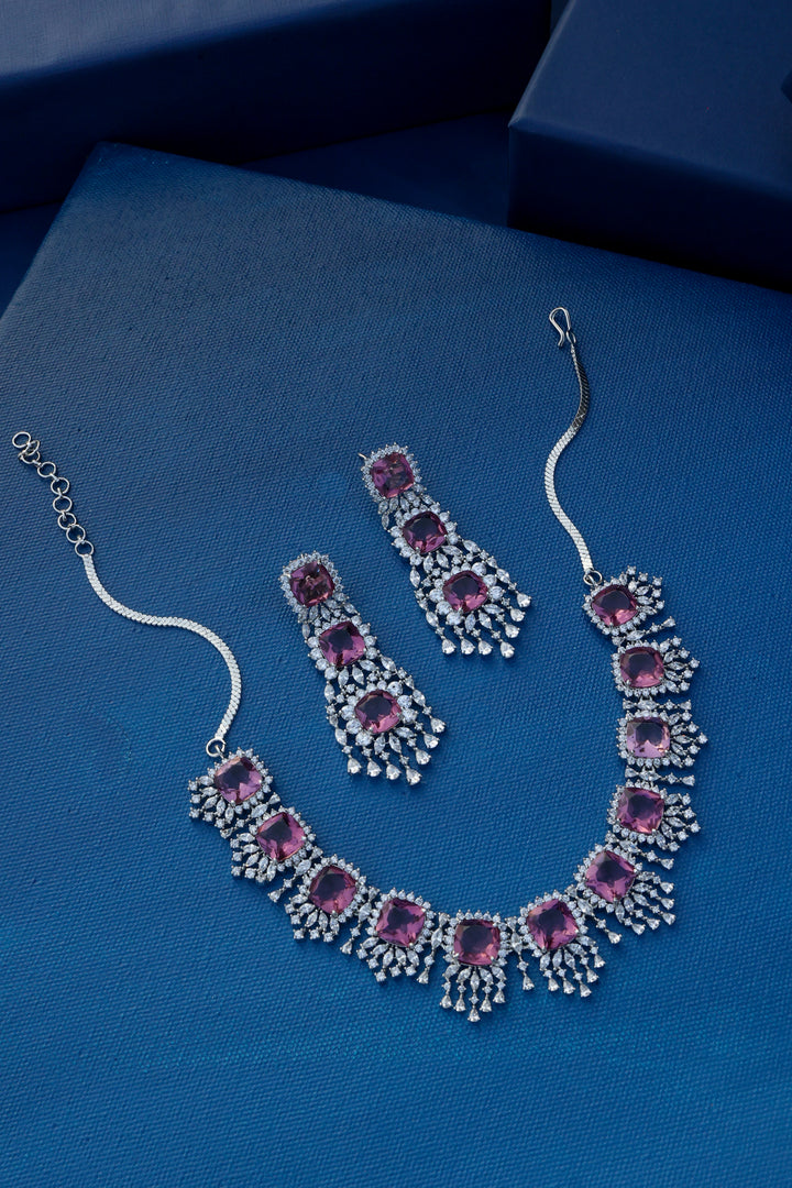 Nikki Faux Diamond and Rhodolite Crystals Necklace Set