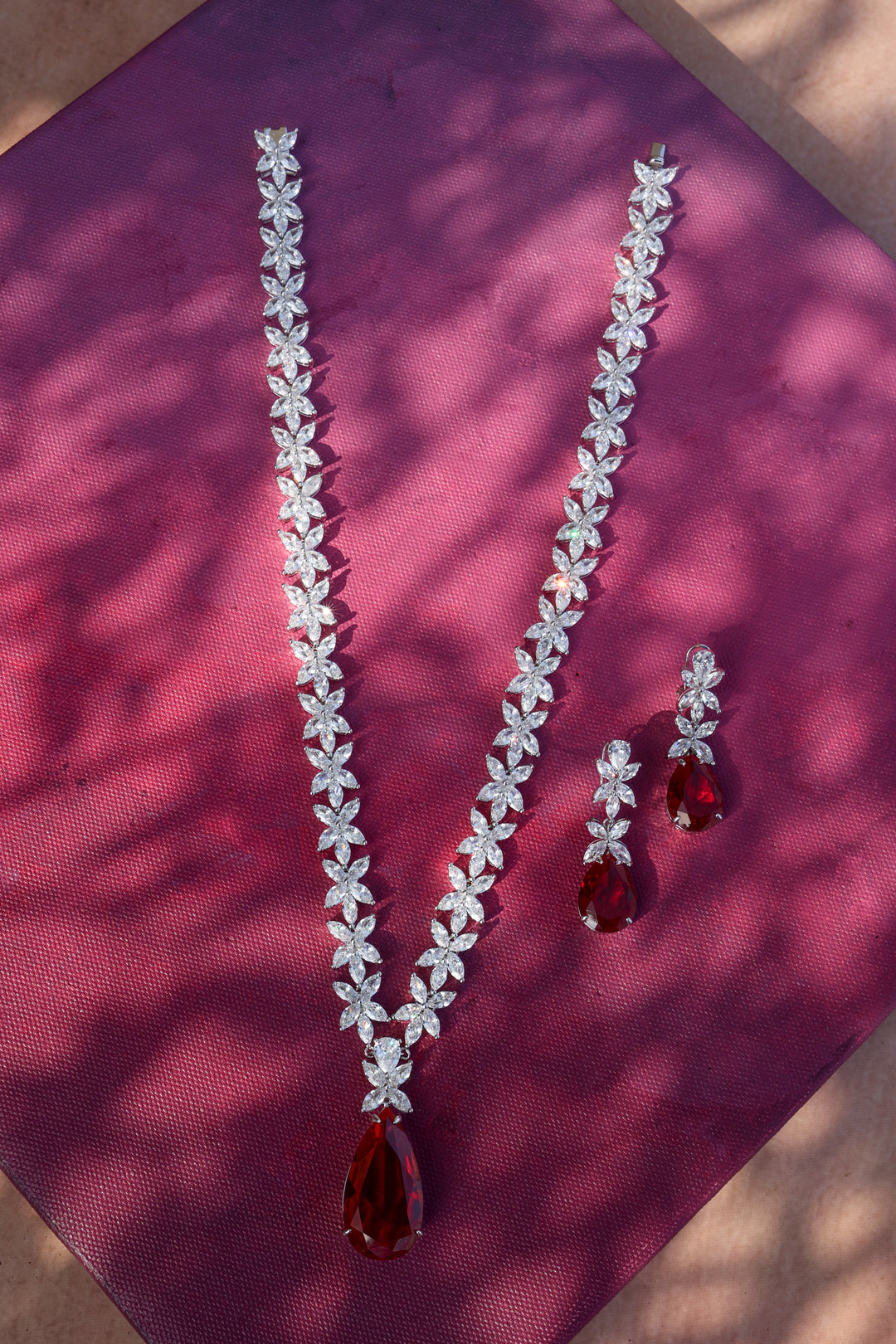 Diana Red Drop Necklace Set