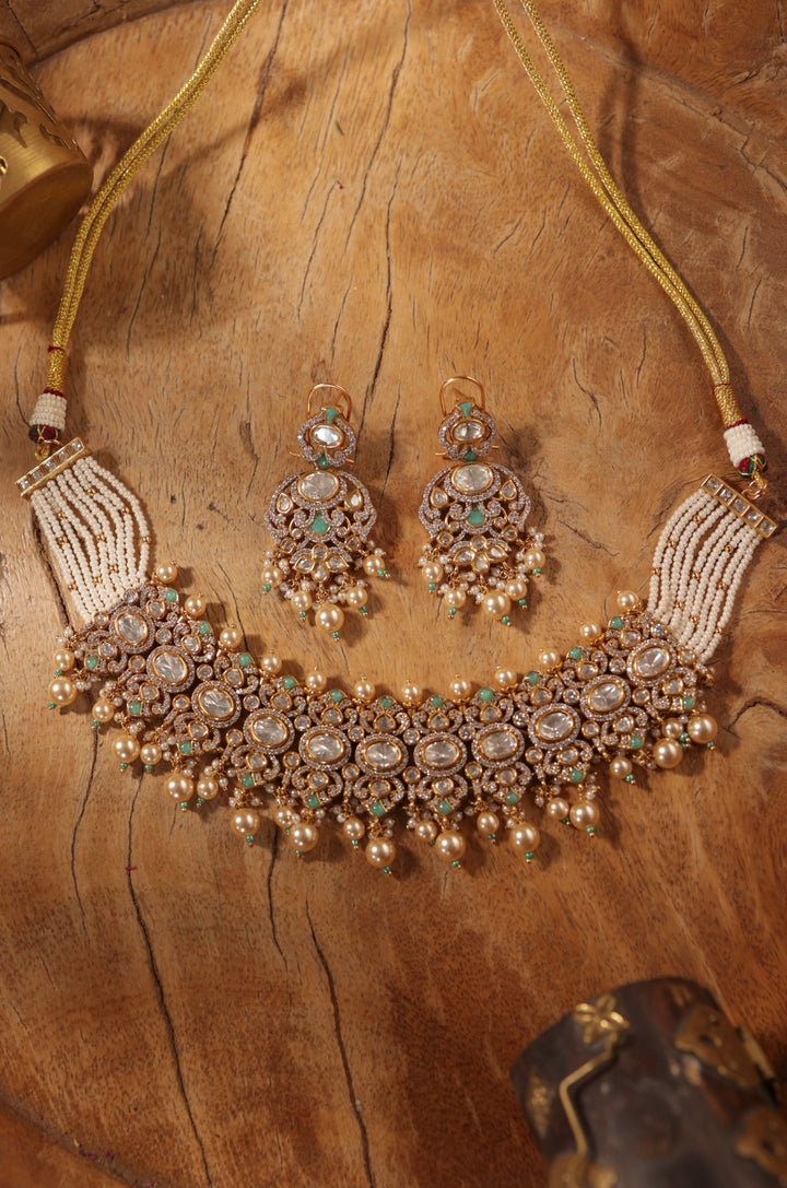 Jivika Turquoise Polki Necklace Set