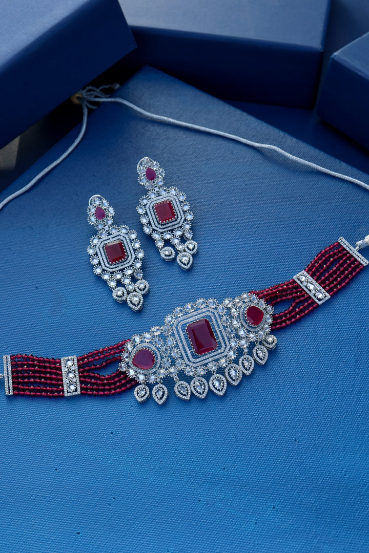 Ella Red Choker Necklace Set