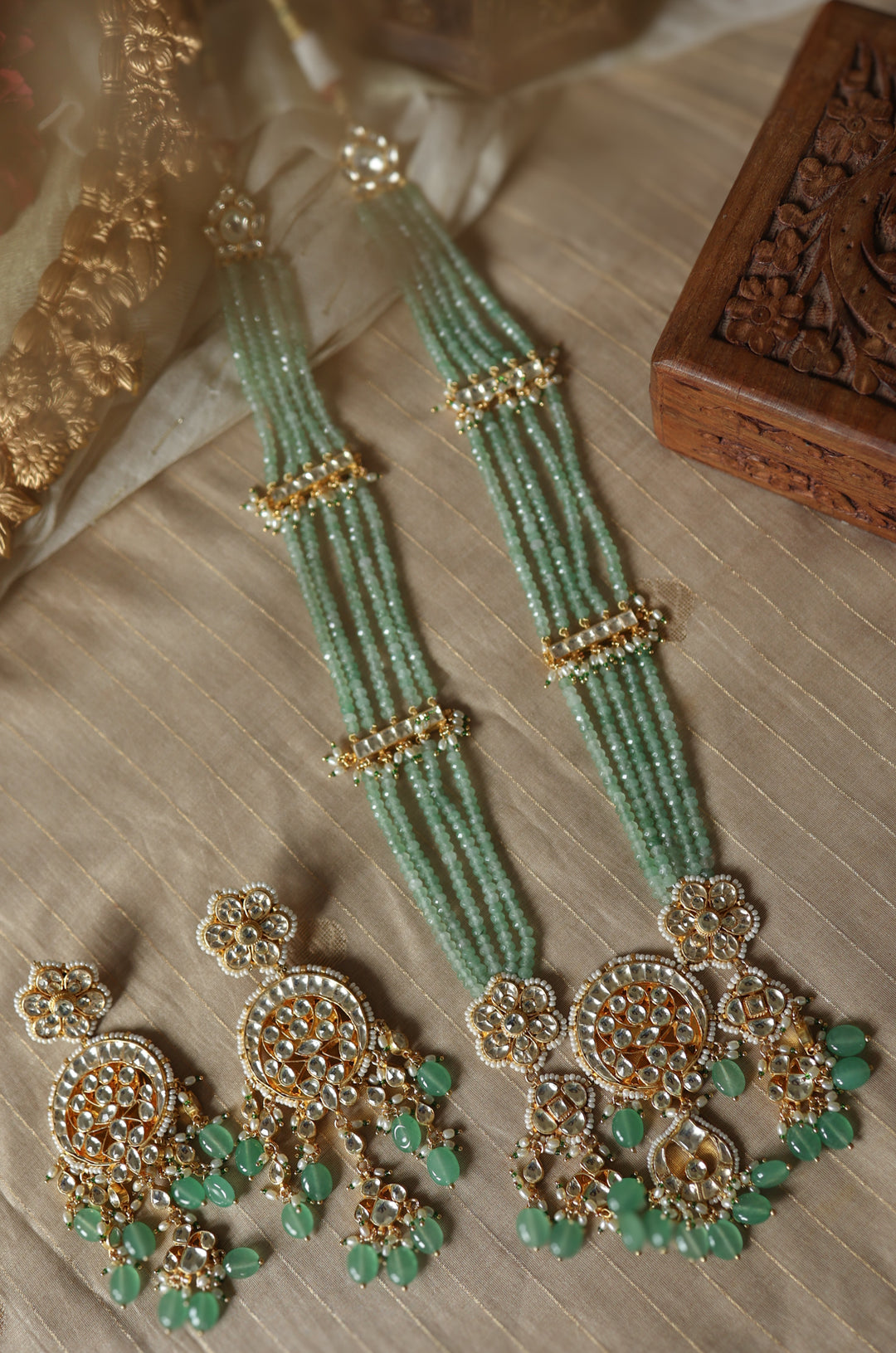 Zilmil Mint Kundan Necklace Set