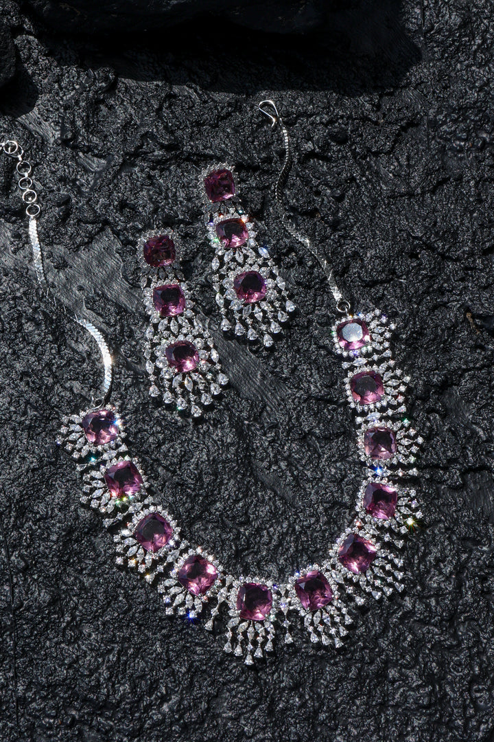 Nikki Faux Diamond and Rhodolite Crystals Necklace Set