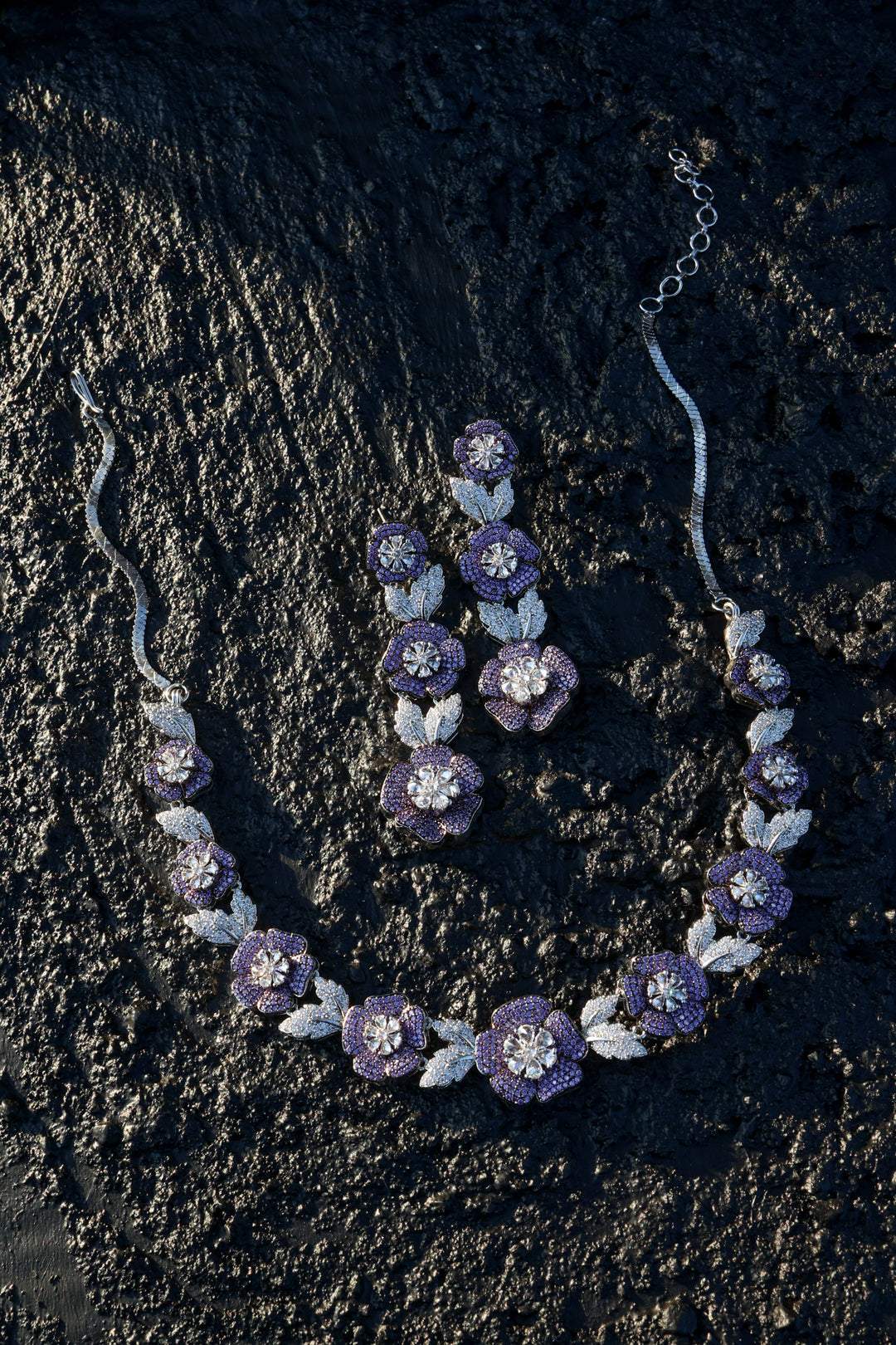 Daphne Purple Floral Necklace Set
