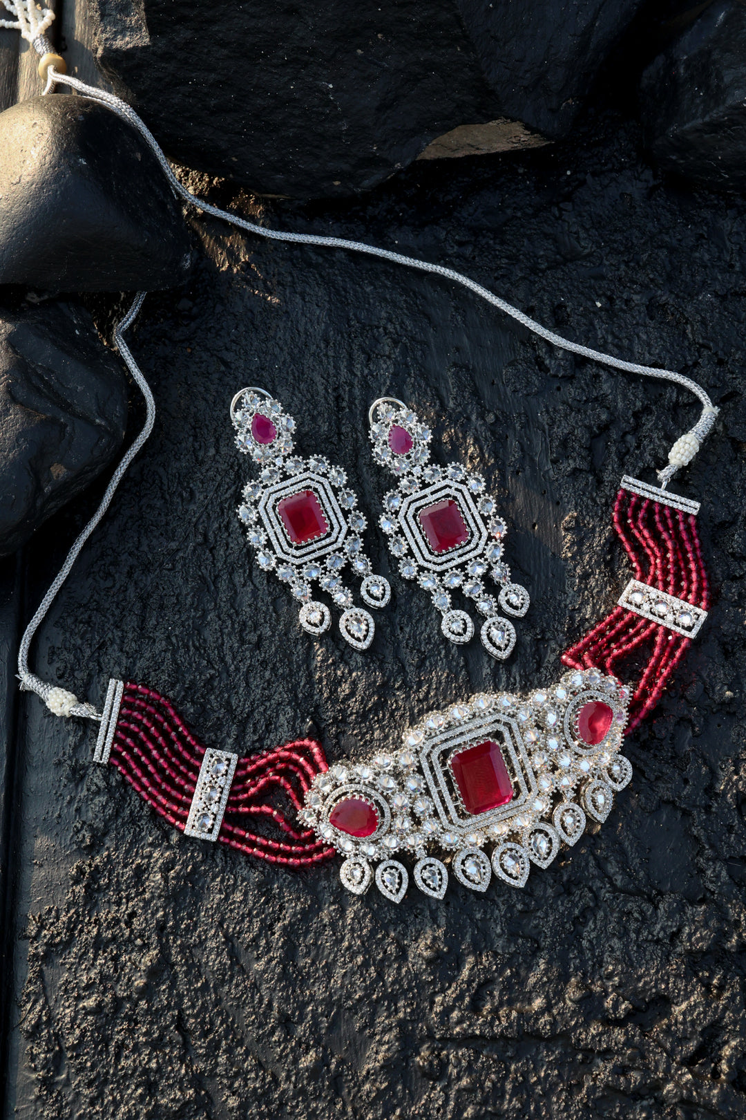 Ella Red Choker Necklace Set