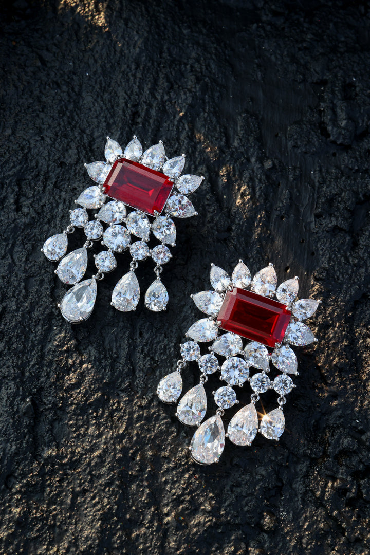 Myla Red Faux Diamond Earrings