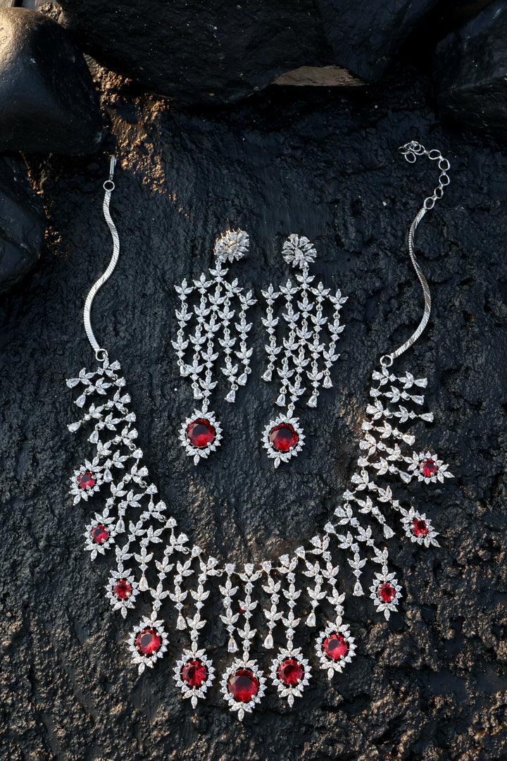 Ellie Red Faux Diamond Necklace Set