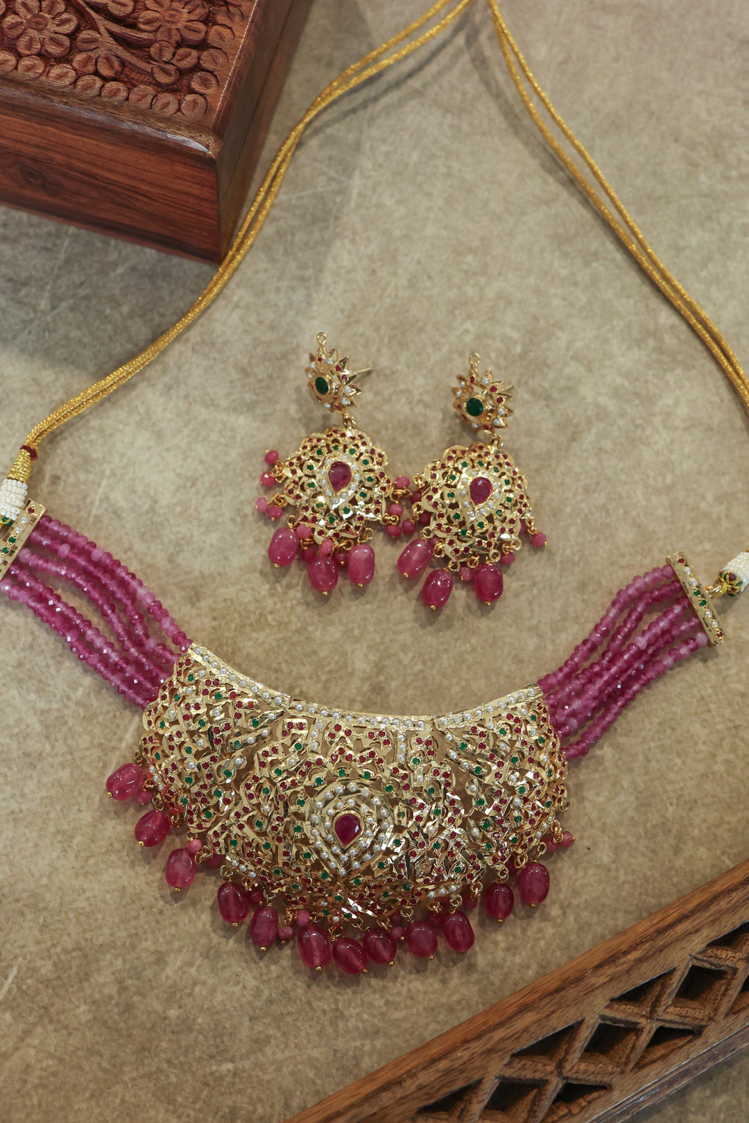 Amodini Pink Jadau Necklace Set
