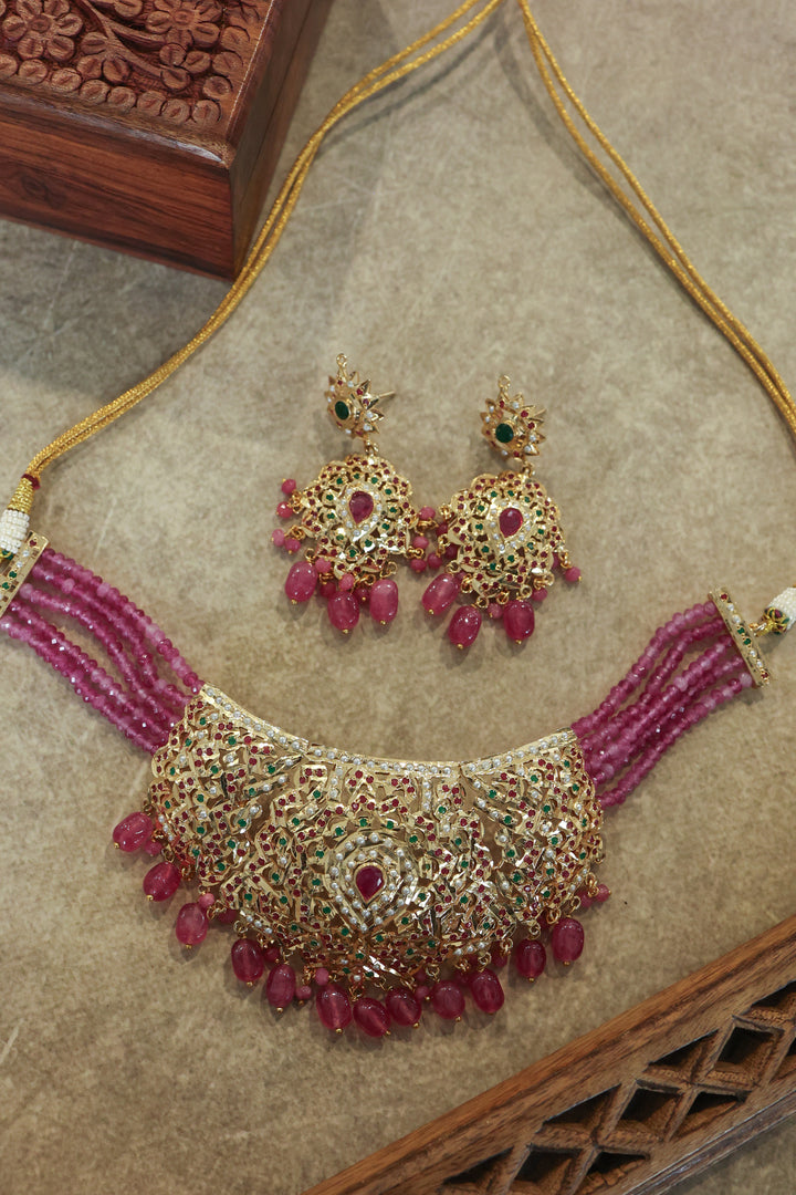 Amodini Pink Jadau Necklace Set