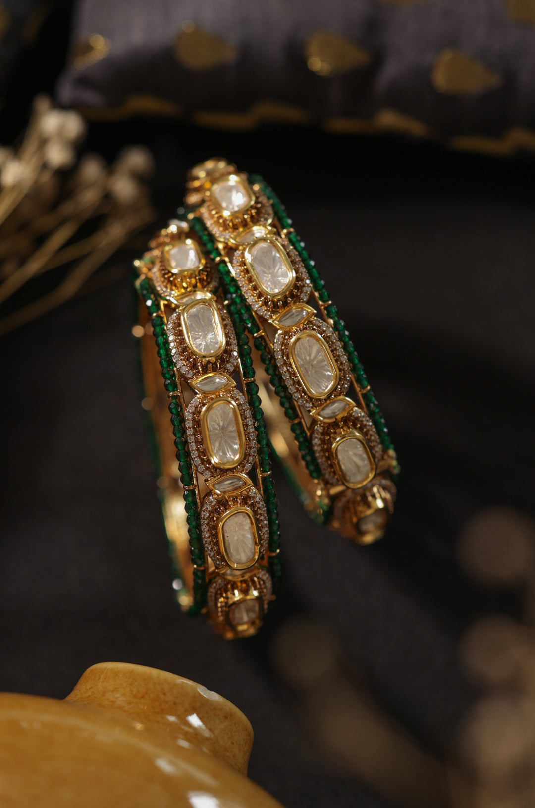 Ruhani Green Polki Bangles - Set of 2