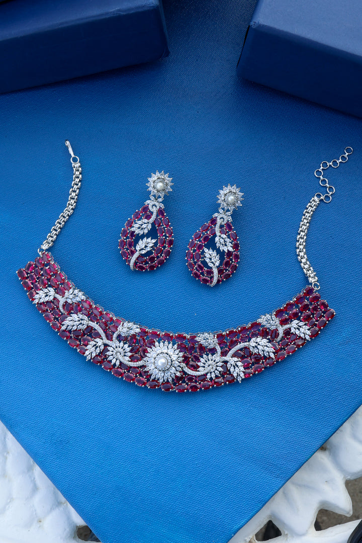 Remi Ruby Red Faux Diamond Necklace Set