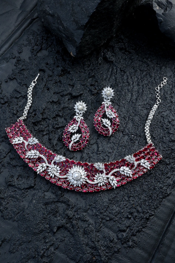 Remi Ruby Red Faux Diamond Necklace Set