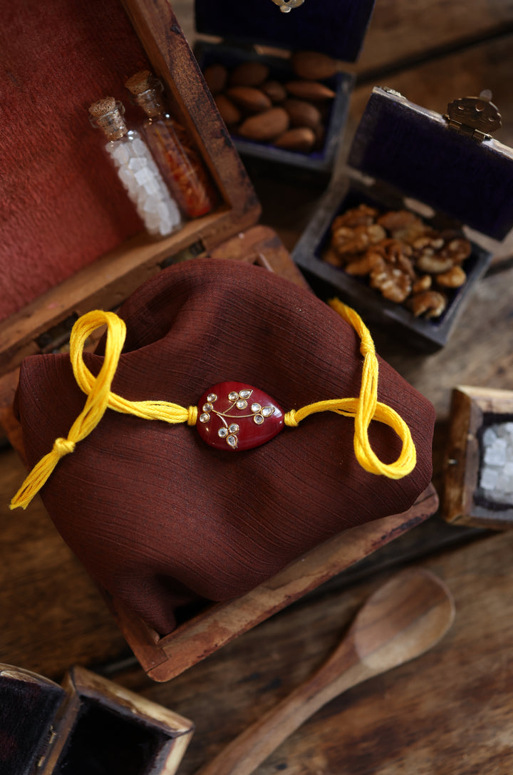 Rishi Red Yellow Kundan Rakhi