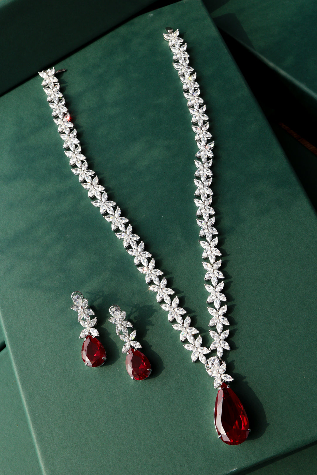 Diana Red Drop Necklace Set