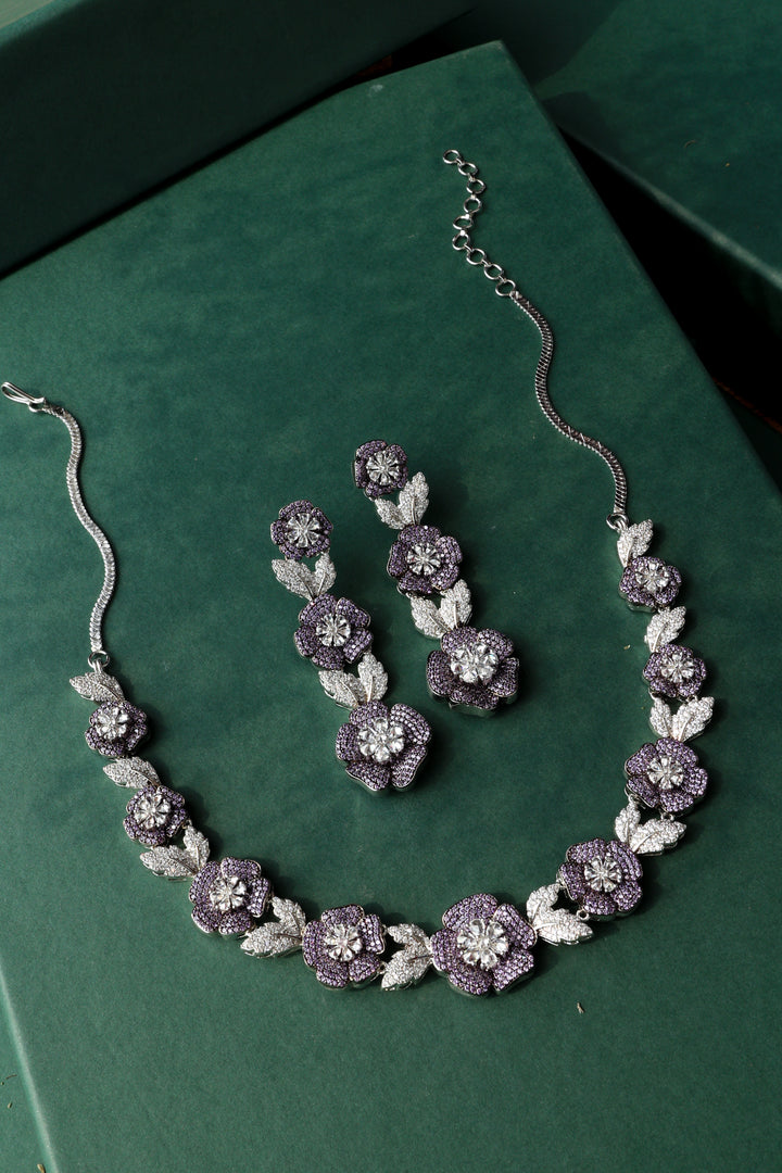 Daphne Purple Floral Necklace Set