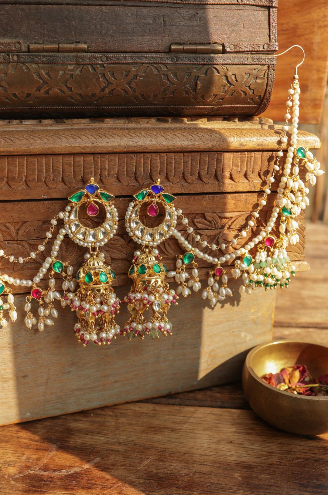 Haajira Multicolored Kundan Jhumka Earrings