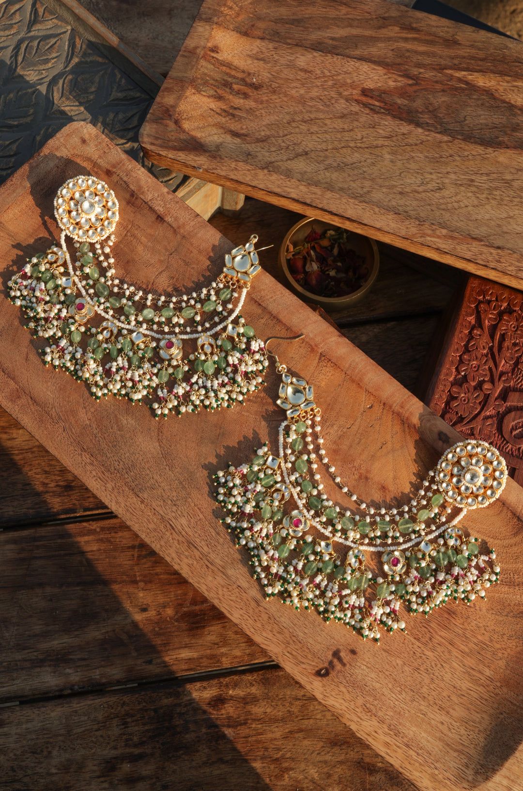 Ragini Mint Kundan Statement Earrings