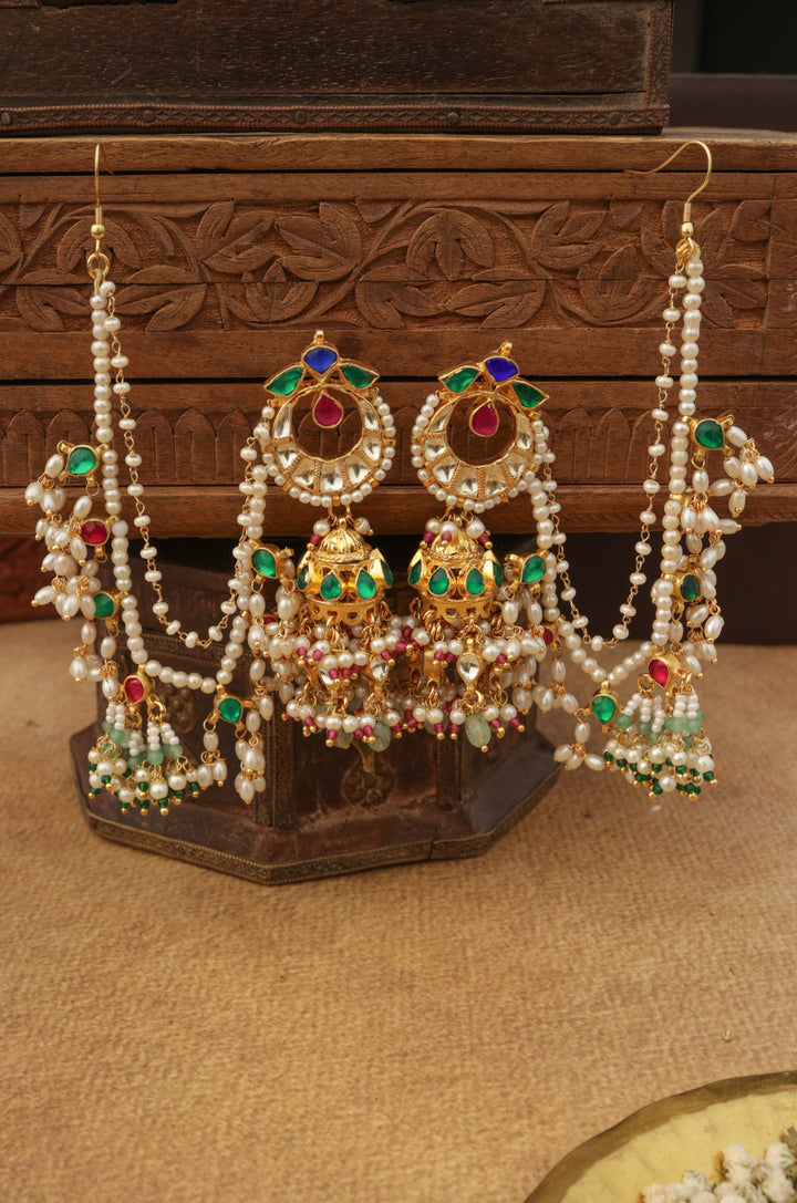 Haajira Multicolored Kundan Jhumka Earrings