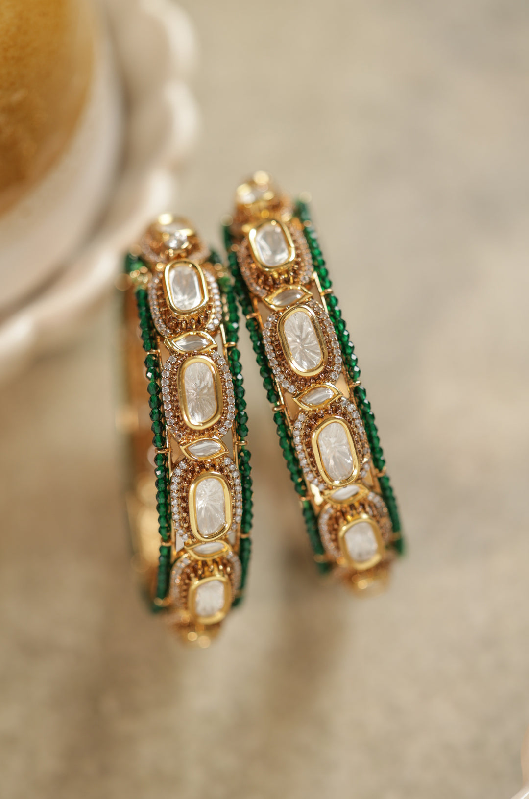 Ruhani Green Polki Bangles - Set of 2