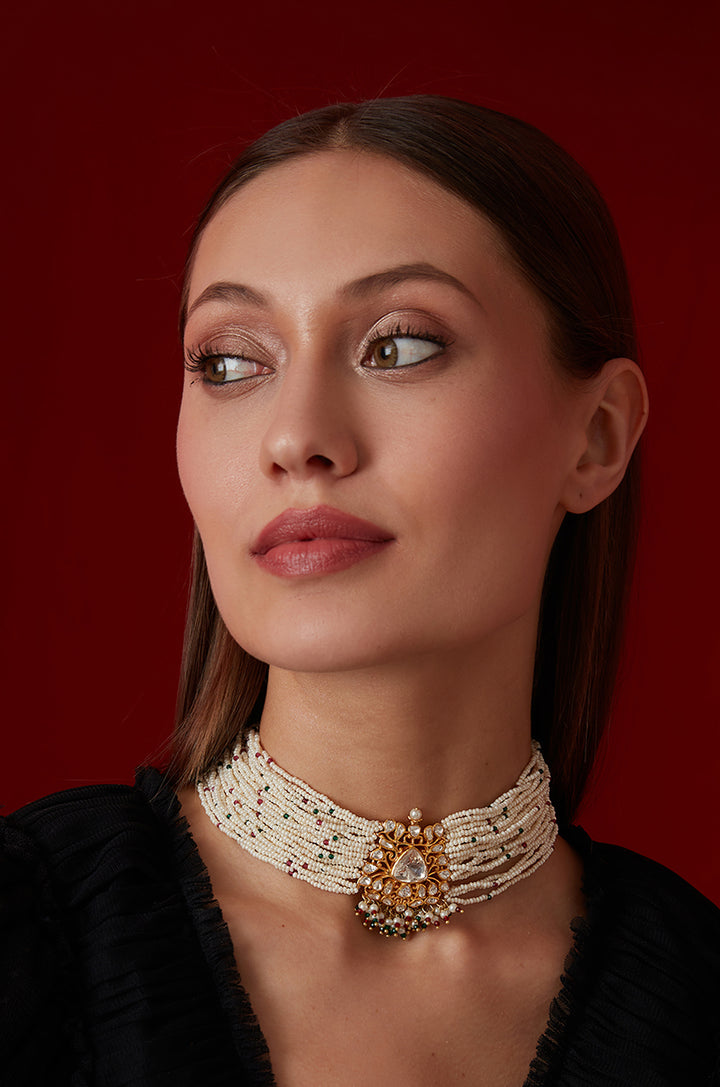 Marissa Polki Silver Choker Necklace