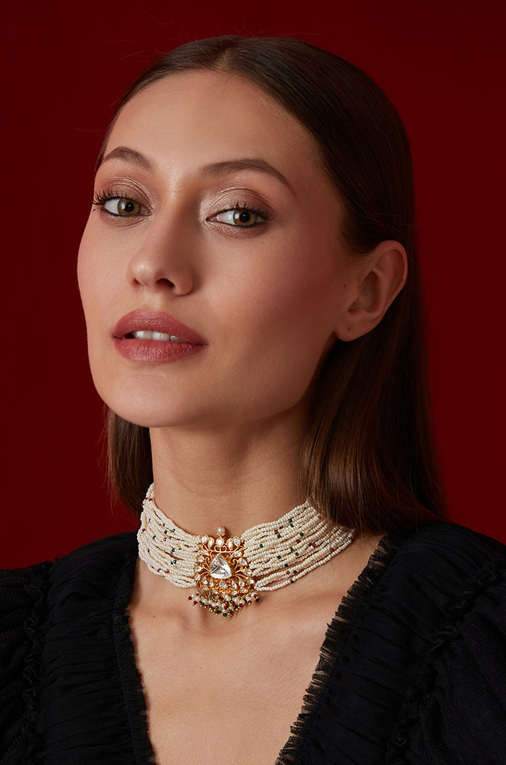 Marissa Polki Silver Choker Necklace
