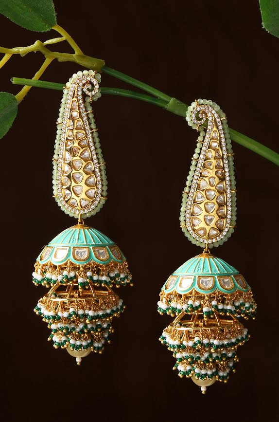 Raya Turquoise Kundan Jhumka Earrings