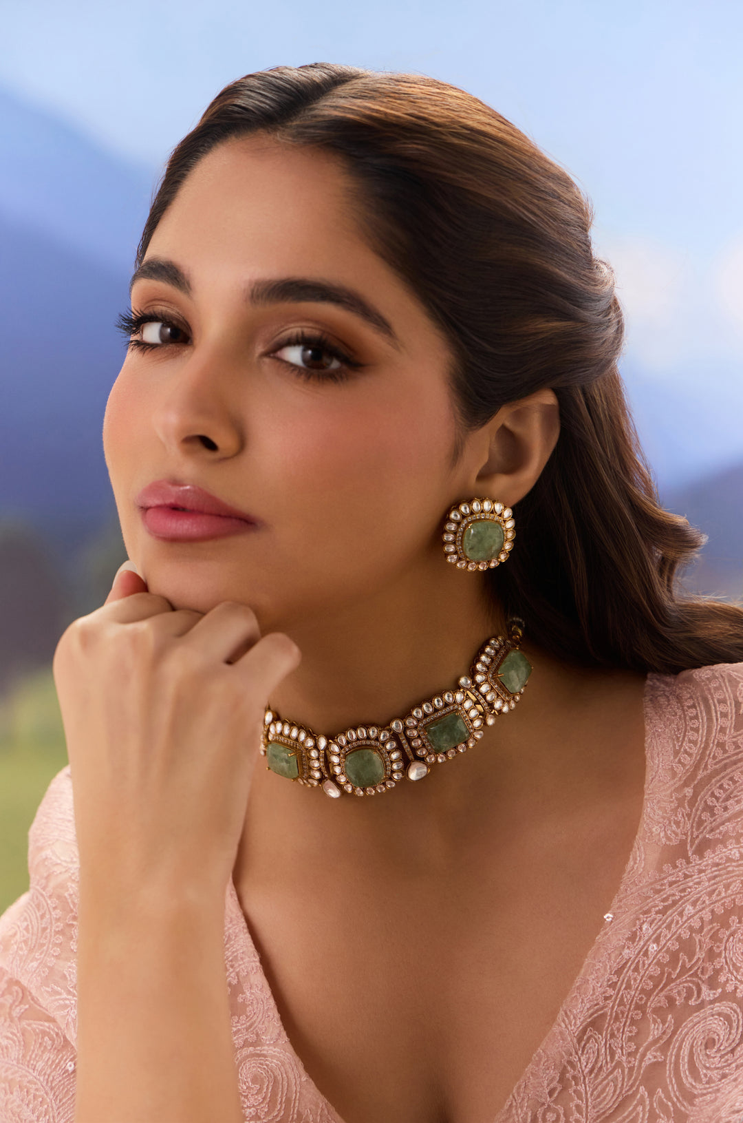 Agastiya Mint Polki Necklace Set