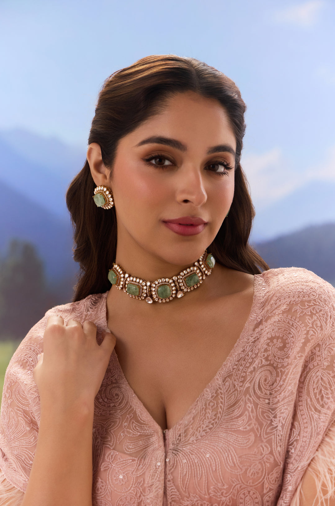 Agastiya Mint Polki Necklace Set