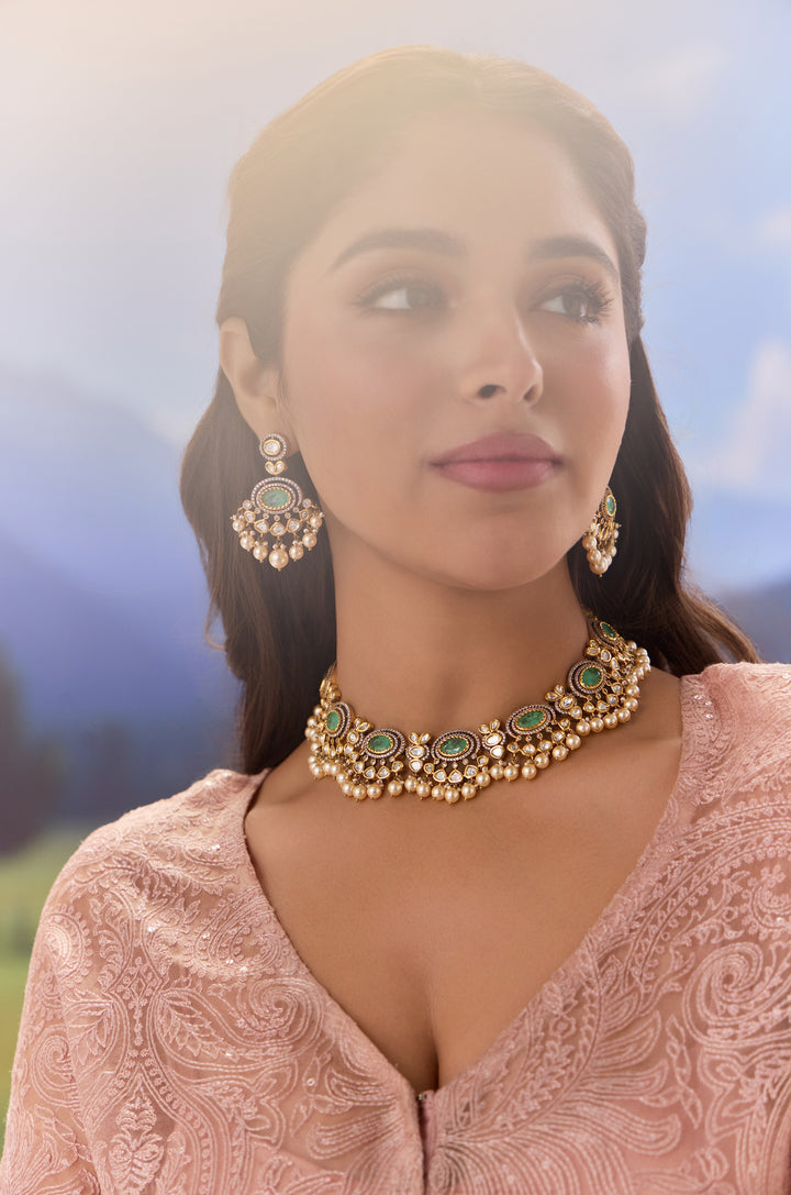 Gouravi Mint Polki Necklace Set