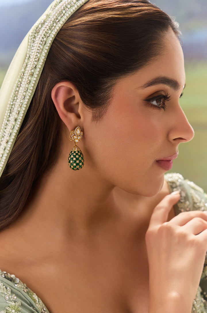 Crimson Green Polki Drop Earrings