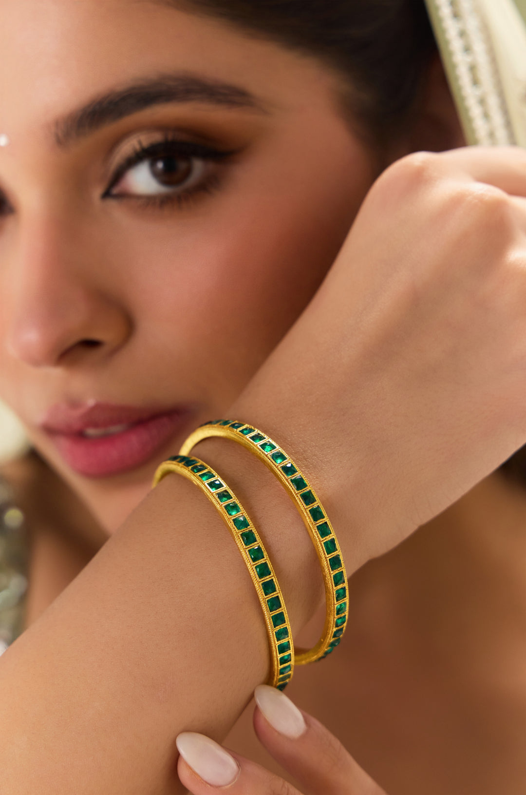 Kamini Green Kundan Bangles - Set Of 2