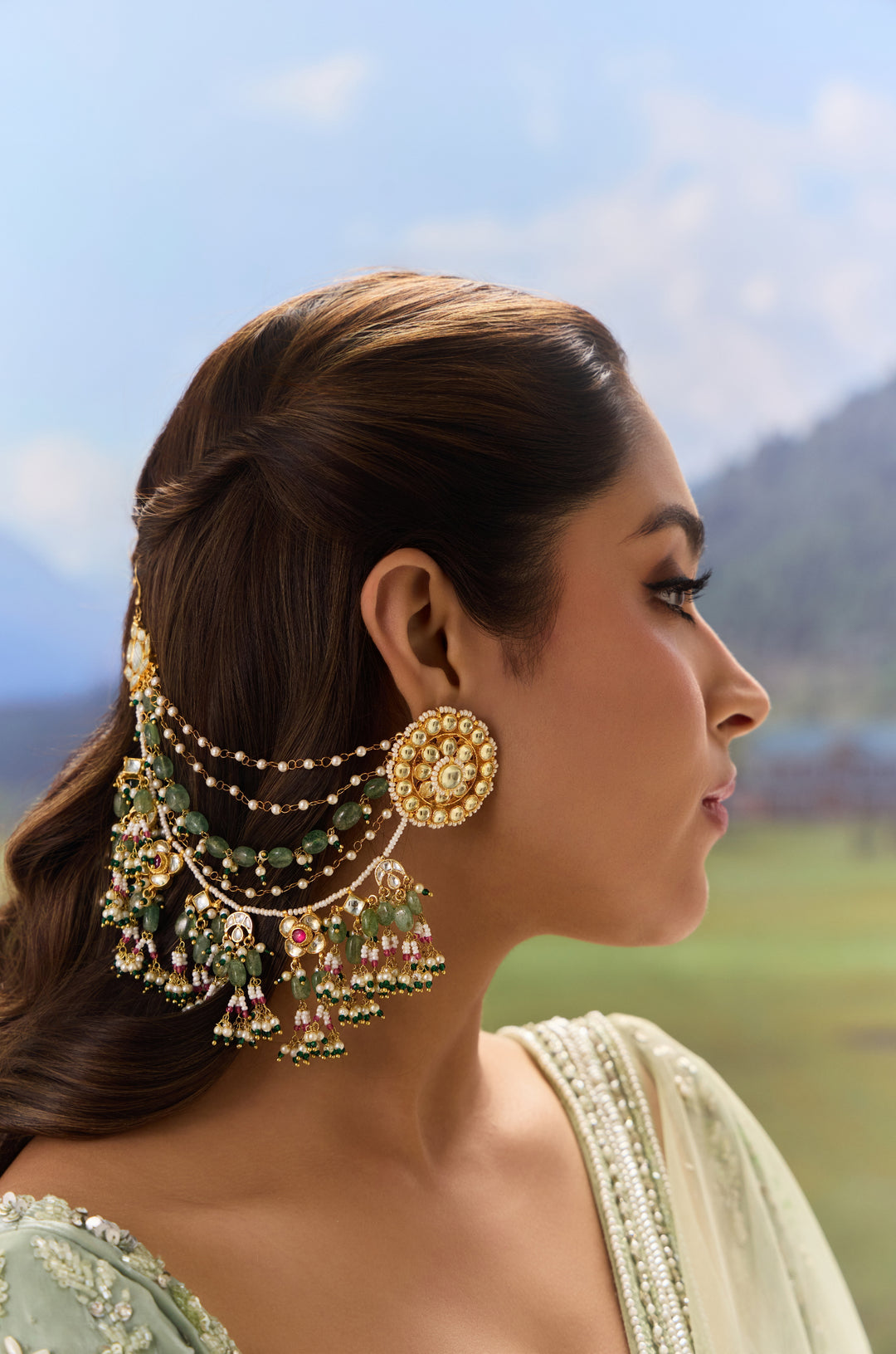 Ragini Mint Kundan Statement Earrings