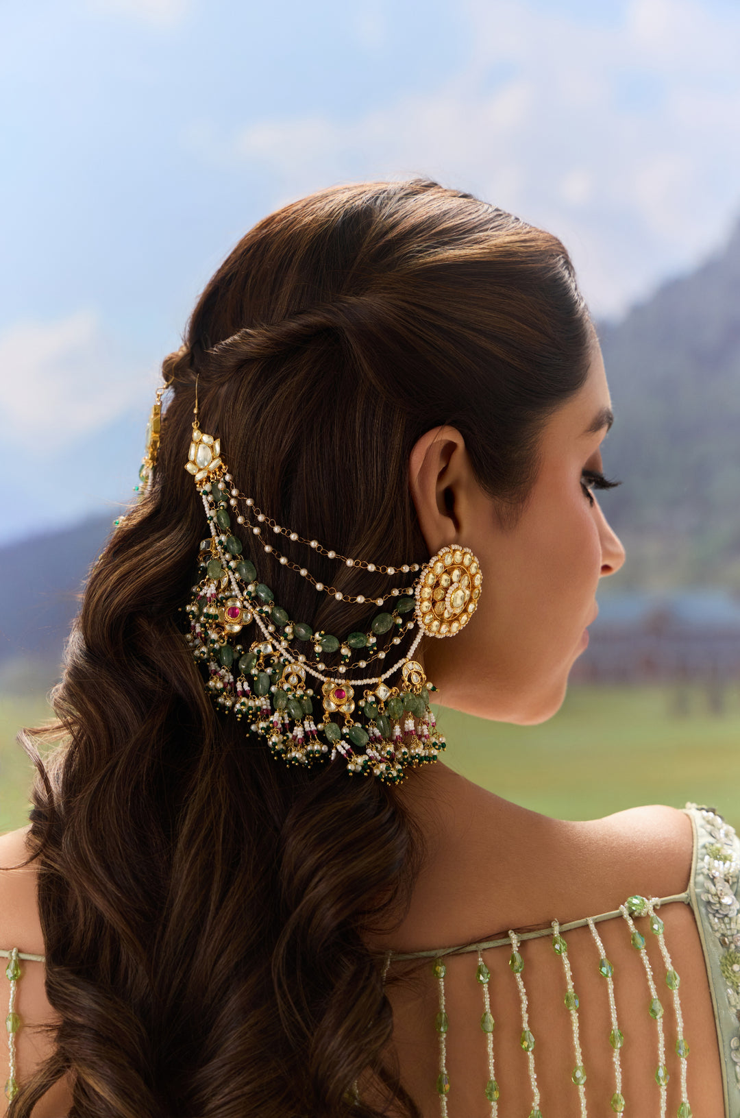 Ragini Mint Kundan Statement Earrings