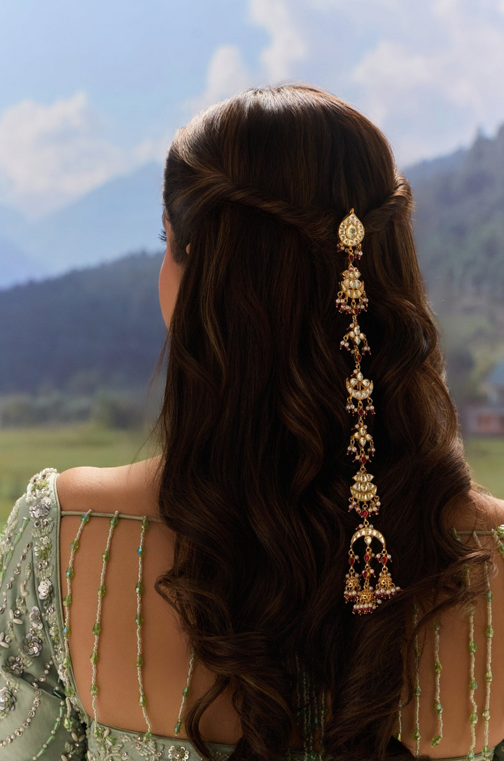Pushpa Kundan And Pearls Braid Pin