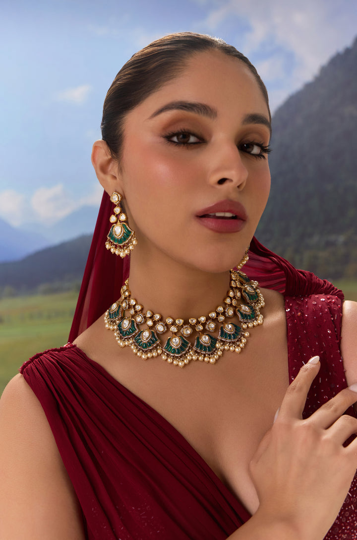 Eve Green Polki Necklace Set