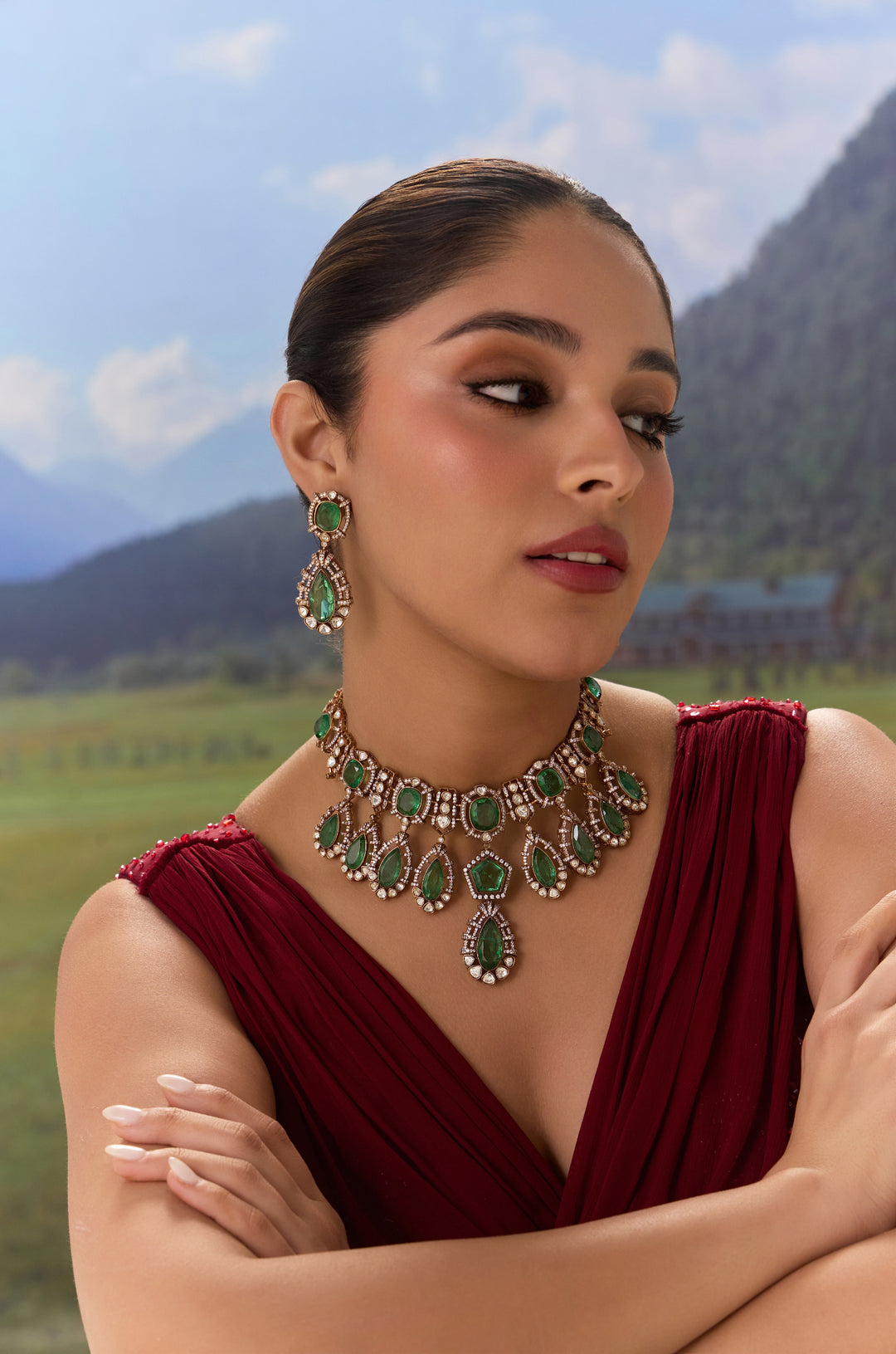 Panna Green Polki Necklace Set