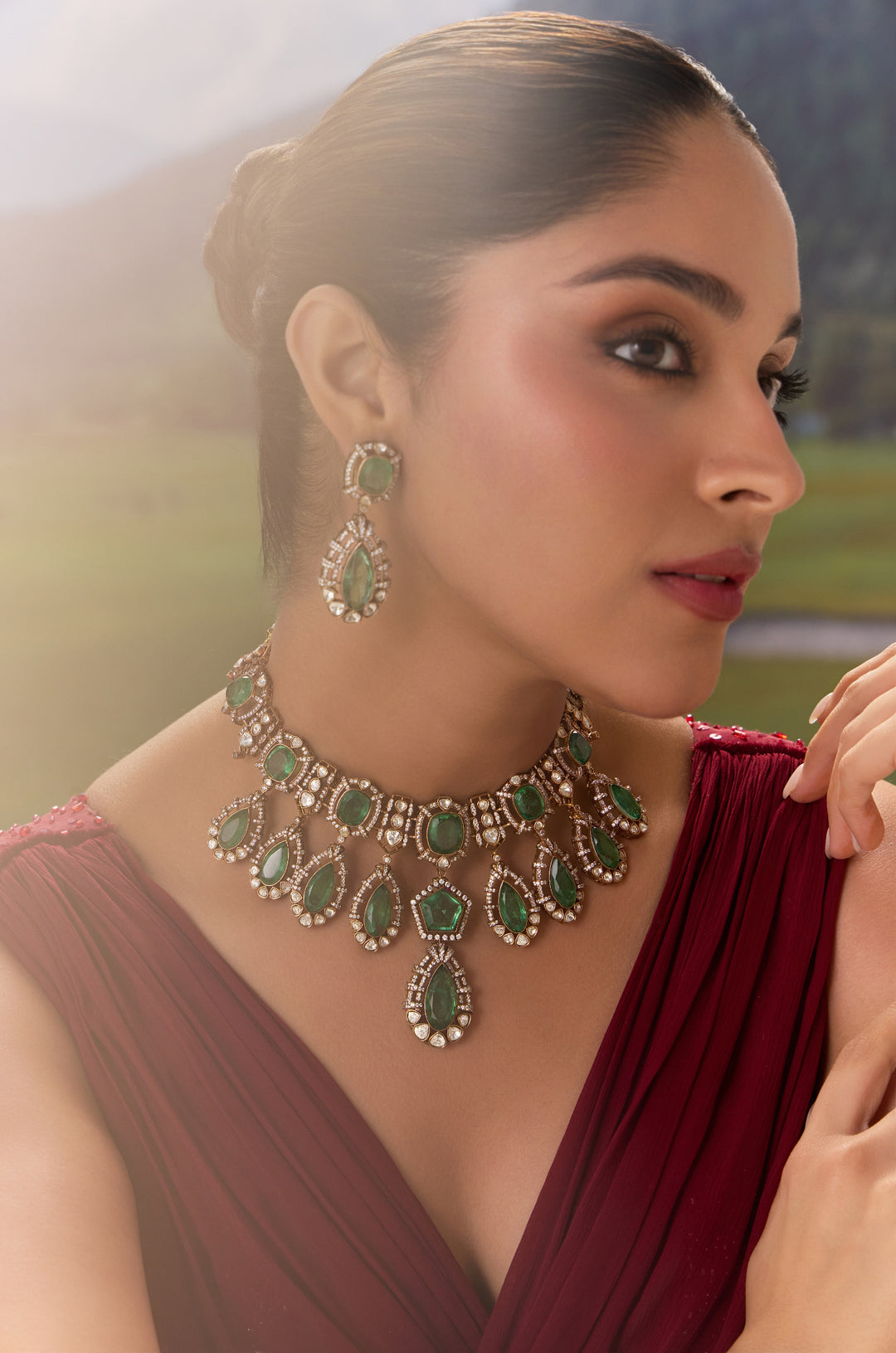 Panna Green Polki Necklace Set