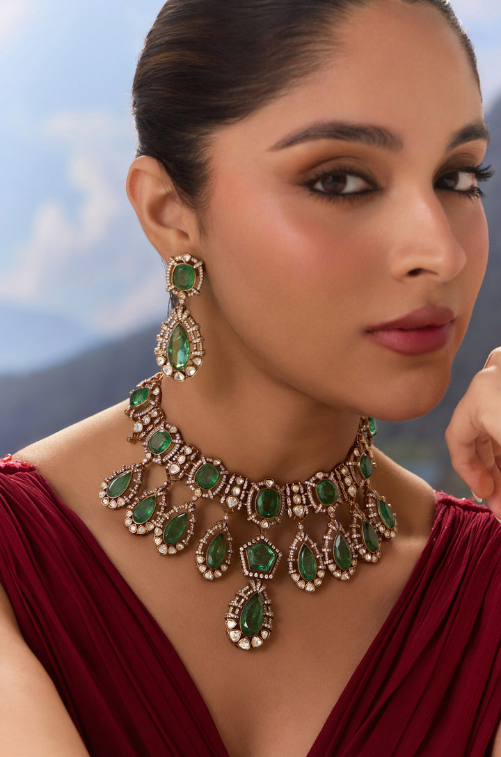 Panna Green Polki Necklace Set