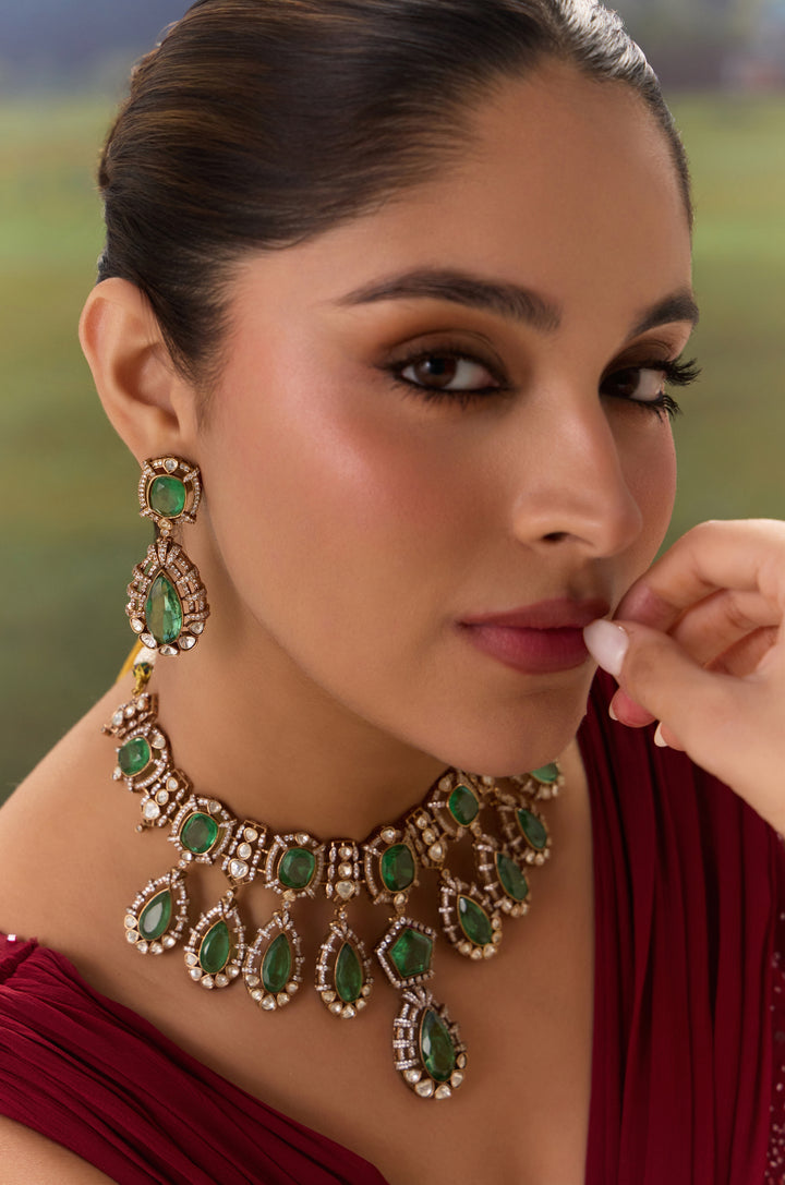 Panna Green Polki Necklace Set