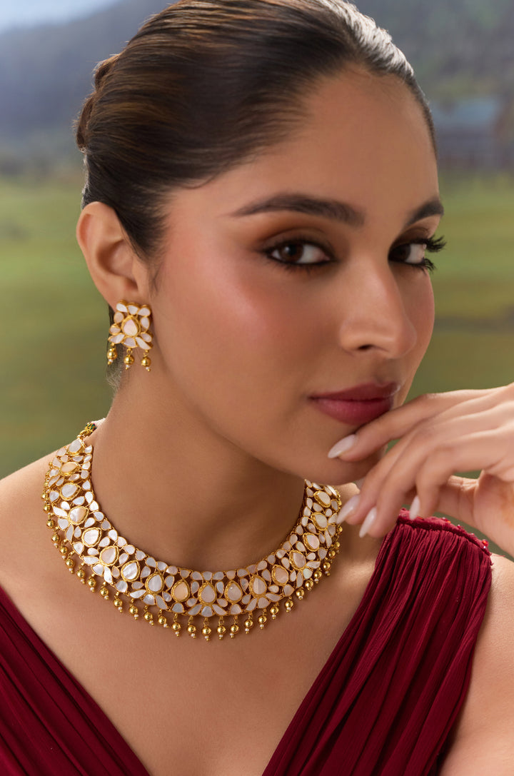 Chandrika Mother of Pearl Silver Necklace Set