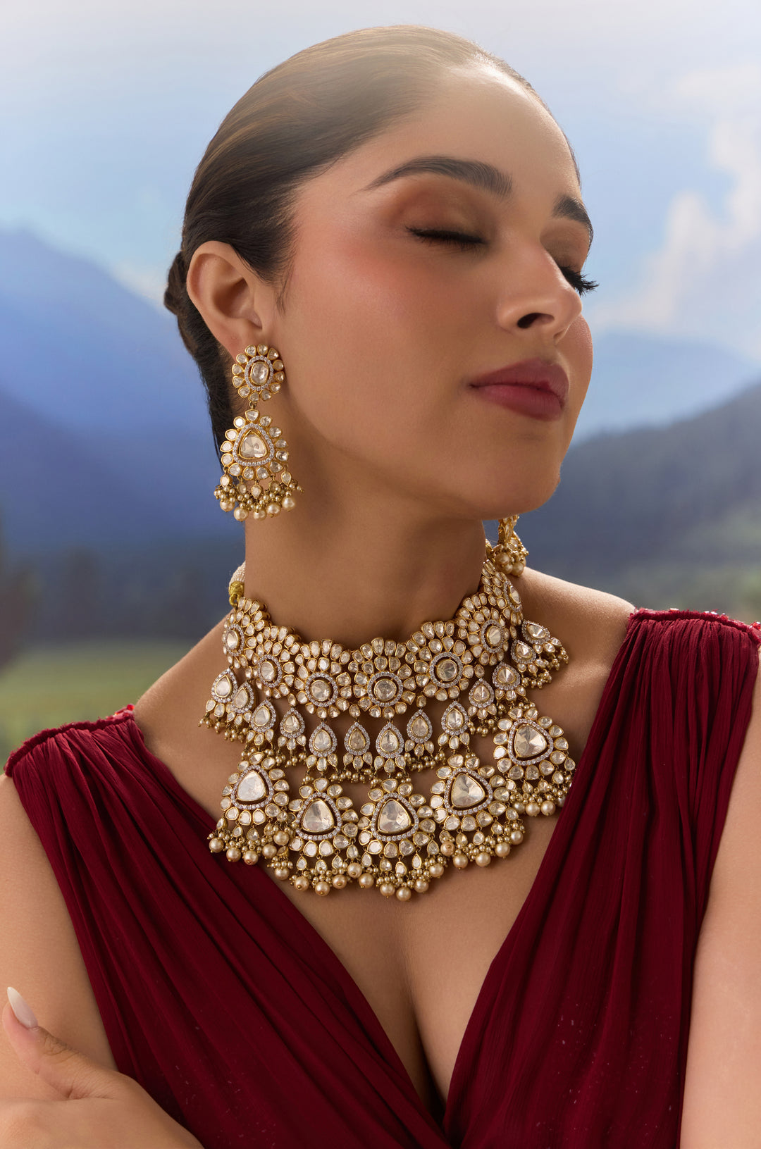 Vamsee Silver Polki Choker Necklace Set