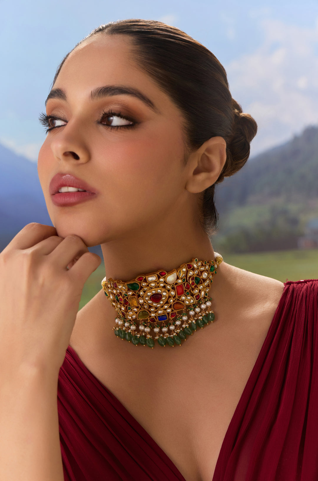 Orinda Navrattan Polki Silver Necklace