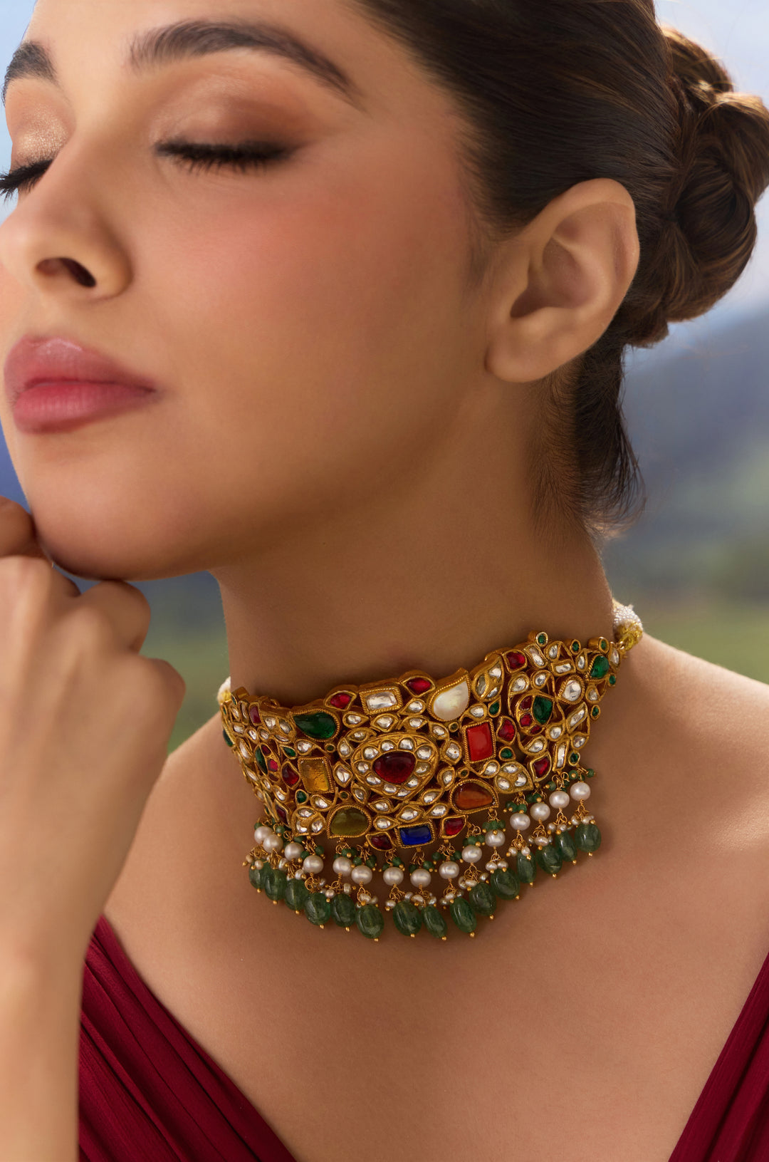 Orinda Navrattan Polki Silver Necklace
