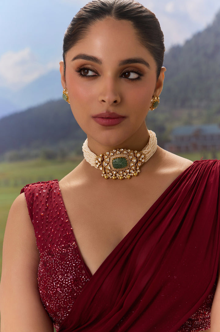 Riddhi Silver Polki Necklace Set