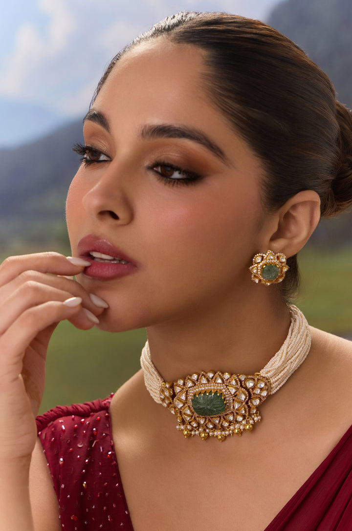 Riddhi Silver Polki Necklace Set