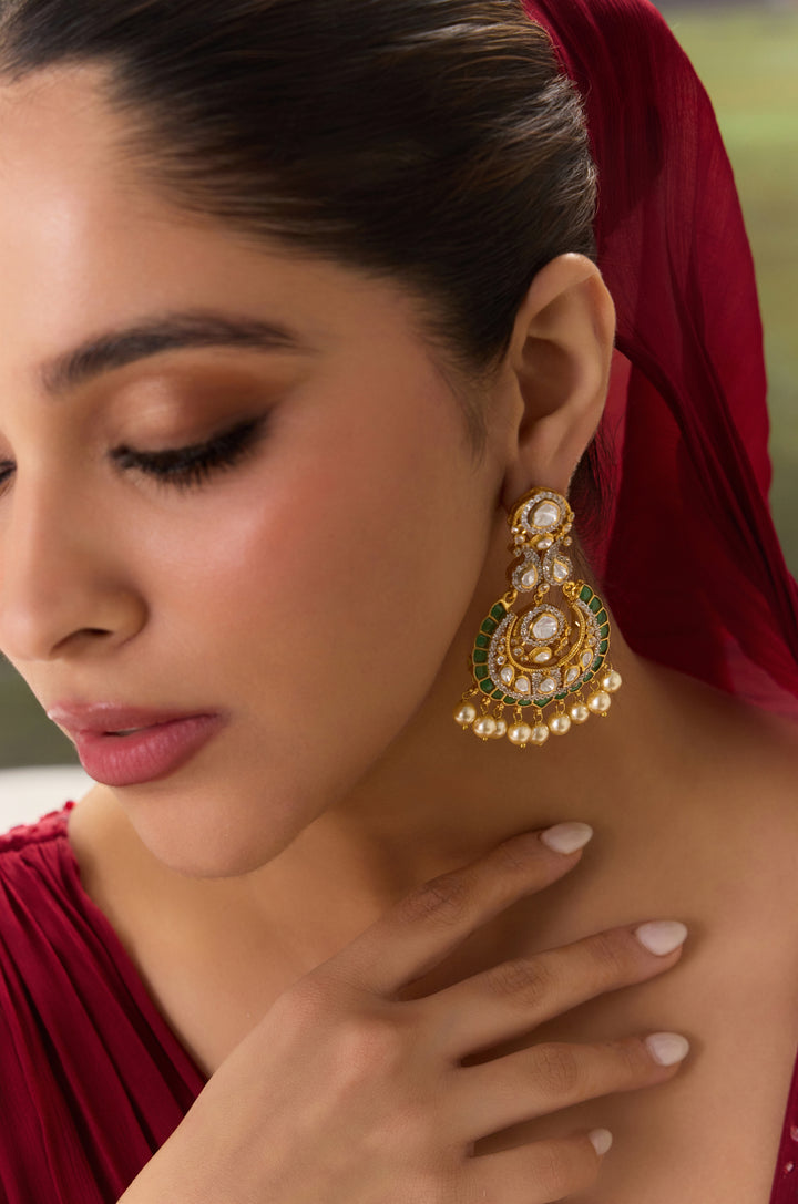 Pranavi Green Silver Polki Earrings