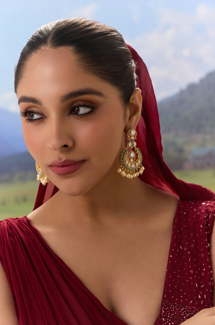 Pranavi Green Silver Polki Earrings