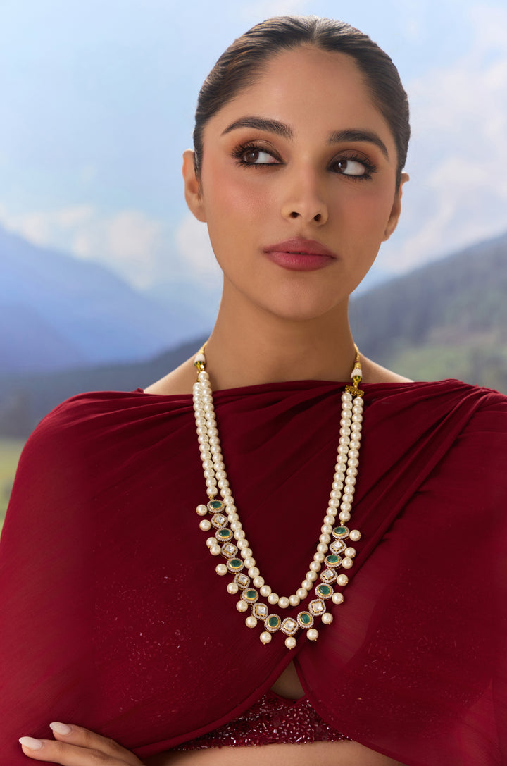 Saanjh Polki And Pearls Silver Necklace