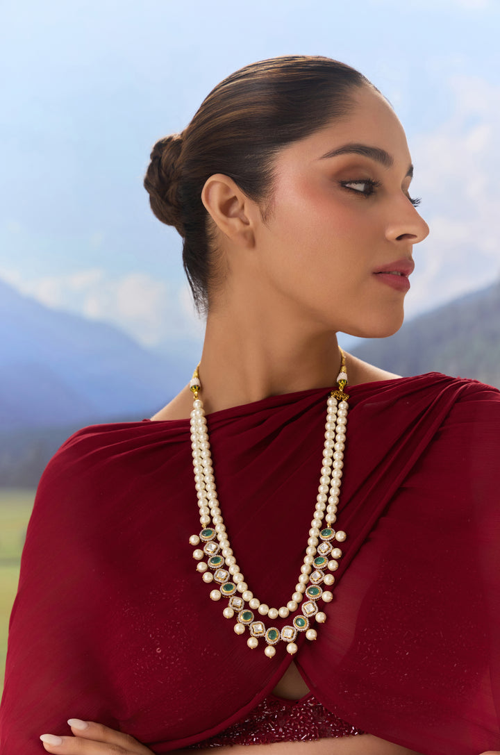 Saanjh Polki And Pearls Silver Necklace