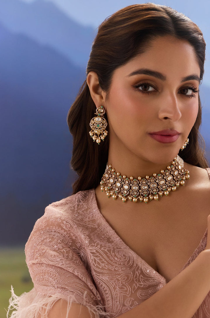 Jivika Turquoise Polki Necklace Set