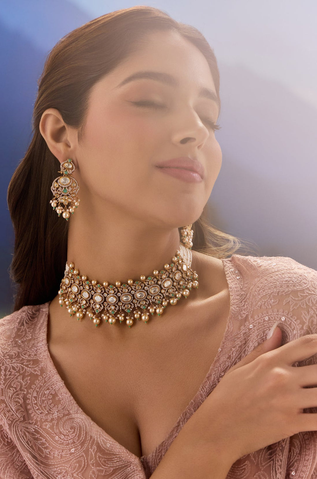 Jivika Turquoise Polki Necklace Set